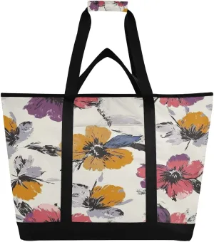 Watercolor Flowers Reusable Insulated Lunchbox Cooler Bag, Leakproof Kitchen Grocery Bag Collapsible Portable Cooler Tote Bag for Picnic, Camping, Office, Travel