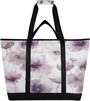 Watercolor Flowers Reusable Insulated Lunchbox Cooler Bag, Leakproof Kitchen Grocery Bag Collapsible Portable Cooler Tote Bag for Picnic, Camping, Office, Travel