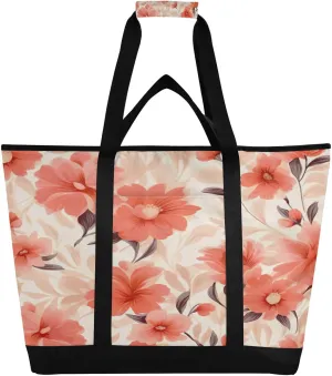 Watercolor Flowers Reusable Insulated Lunchbox Cooler Bag, Leakproof Kitchen Grocery Bag Collapsible Portable Cooler Tote Bag for Picnic, Camping, Office, Travel