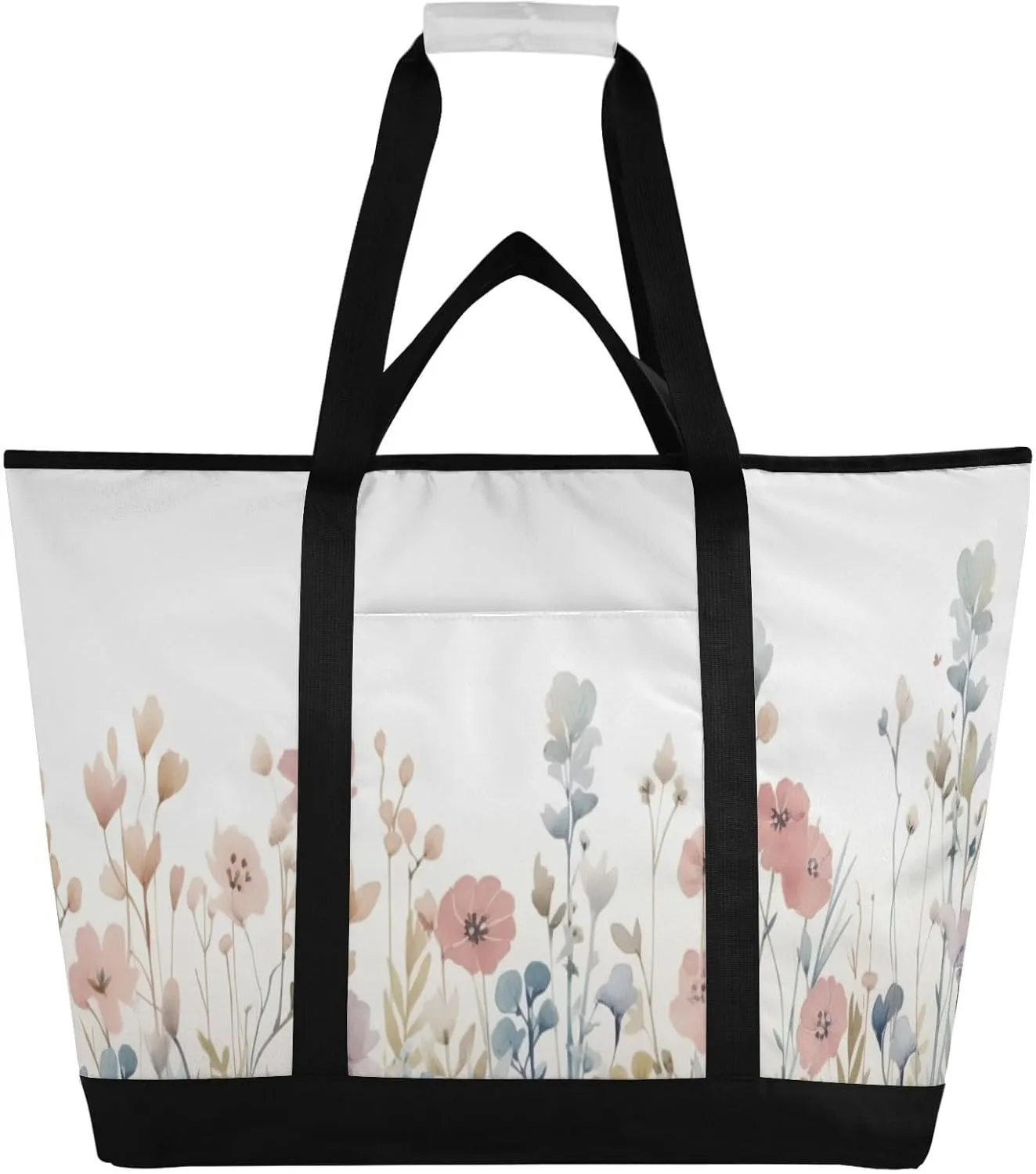 Watercolor Flowers Reusable Insulated Lunchbox Cooler Bag, Leakproof Kitchen Grocery Bag Collapsible Portable Cooler Tote Bag for Picnic, Camping, Office, Travel