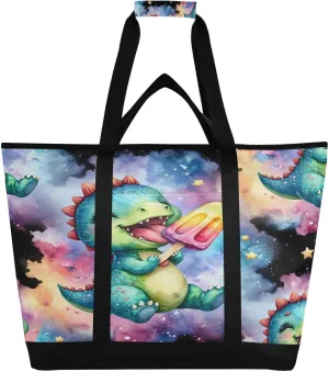 Watercolor Space Dino Reusable Insulated Lunchbox Cooler Bag, Leakproof Kitchen Grocery Bag Collapsible Portable Cooler Tote Bag for Picnic, Camping, Office, Travel