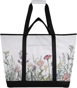 Watercolor Wildflowers Reusable Insulated Lunchbox Cooler Bag, Leakproof Kitchen Grocery Bag Collapsible Portable Cooler Tote Bag for Picnic, Camping, Office, Travel