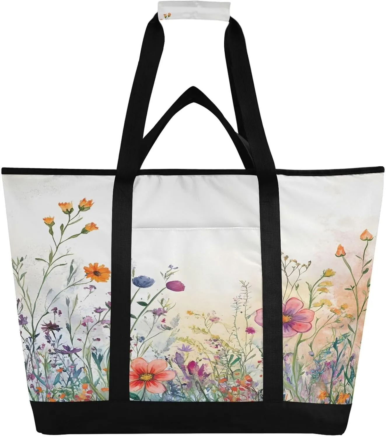 Watercolor Wildflowers Reusable Insulated Lunchbox Cooler Bag, Leakproof Kitchen Grocery Bag Collapsible Portable Cooler Tote Bag for Picnic, Camping, Office, Travel