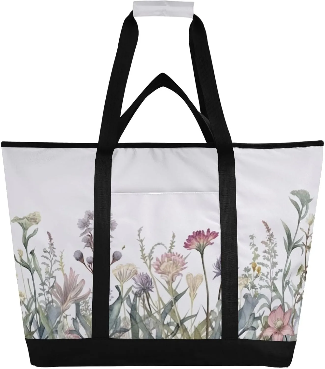 Watercolor Wildflowers Reusable Insulated Lunchbox Cooler Bag, Leakproof Kitchen Grocery Bag Collapsible Portable Cooler Tote Bag for Picnic, Camping, Office, Travel