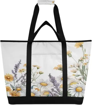 Watercolor Wildflowers Reusable Insulated Lunchbox Cooler Bag, Leakproof Kitchen Grocery Bag Collapsible Portable Cooler Tote Bag for Picnic, Camping, Office, Travel