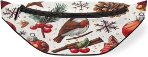 Watercolour Bird Berry Branch Snowflake Fanny Pack for Women Men Waist Pack Crossbody Bag with Adjustable Belt for Travel Hiking Running Cycling Festivals