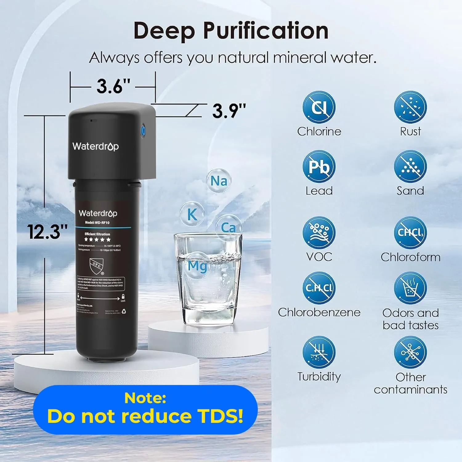 Waterdrop 10UA Under Sink Water Filter System, Reduces PFAS, PFOA/PFOS, Lead, Chlorine, Bad Taste & Odor, Under Counter Water Filter Direct Connect to Kitchen Faucet, NSF/ANSI 42 Certified, 8K Gallons