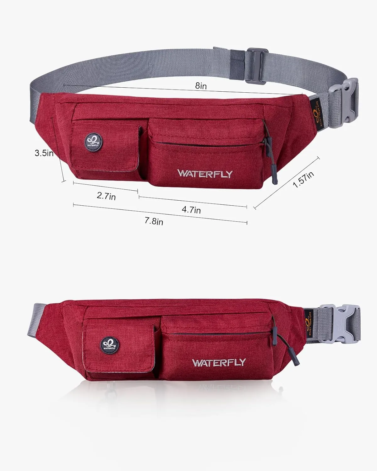 WATERFLY Fanny Pack for Women Men Water Resistant Small Waist Pouch Slim Belt Bag with 4 Pockets for Running Travelling Hiking Walking Lightweight Crossbody Chest Bag Fit All Phones…
