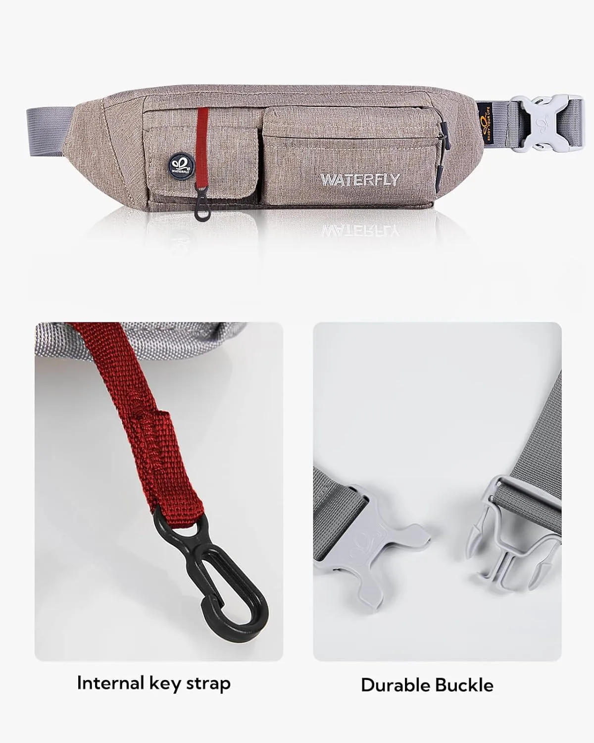 WATERFLY Fanny Pack for Women Men Water Resistant Small Waist Pouch Slim Belt Bag with 4 Pockets for Running Travelling Hiking Walking Lightweight Crossbody Chest Bag Fit All Phones…