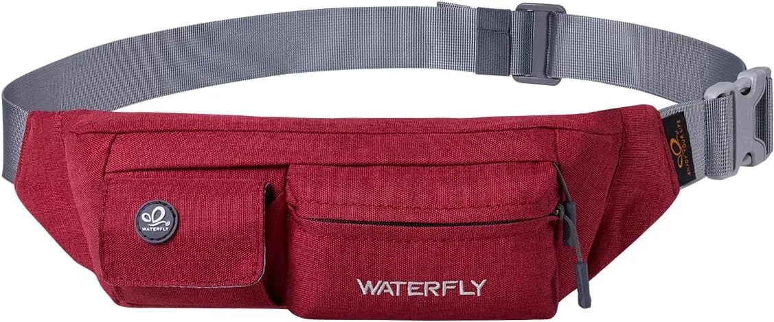 WATERFLY Fanny Pack for Women Men Water Resistant Small Waist Pouch Slim Belt Bag with 4 Pockets for Running Travelling Hiking Walking Lightweight Crossbody Chest Bag Fit All Phones…