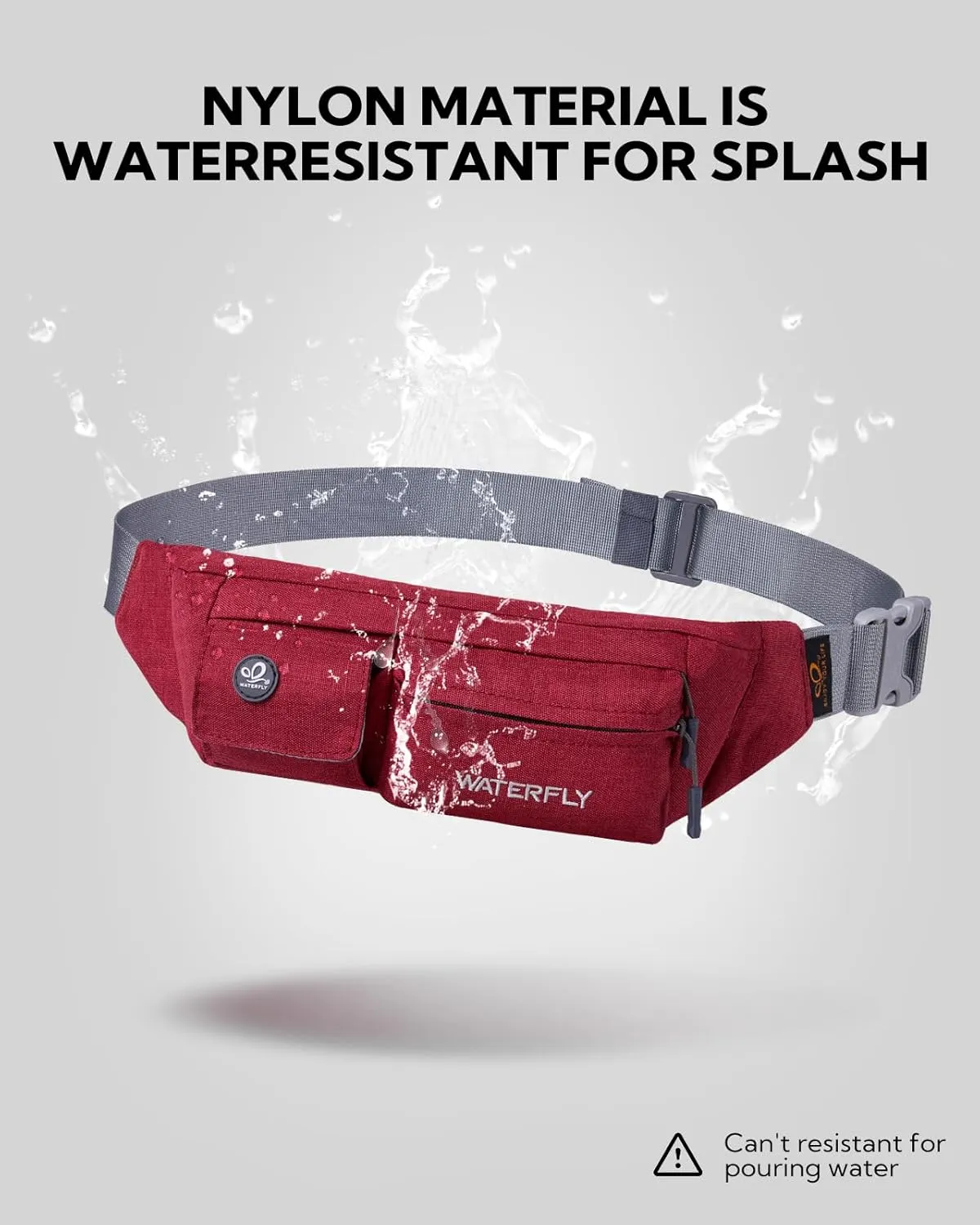 WATERFLY Fanny Pack for Women Men Water Resistant Small Waist Pouch Slim Belt Bag with 4 Pockets for Running Travelling Hiking Walking Lightweight Crossbody Chest Bag Fit All Phones…