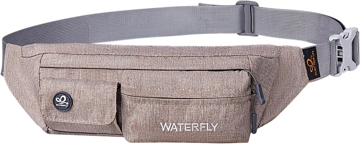 WATERFLY Fanny Pack for Women Men Water Resistant Small Waist Pouch Slim Belt Bag with 4 Pockets for Running Travelling Hiking Walking Lightweight Crossbody Chest Bag Fit All Phones…