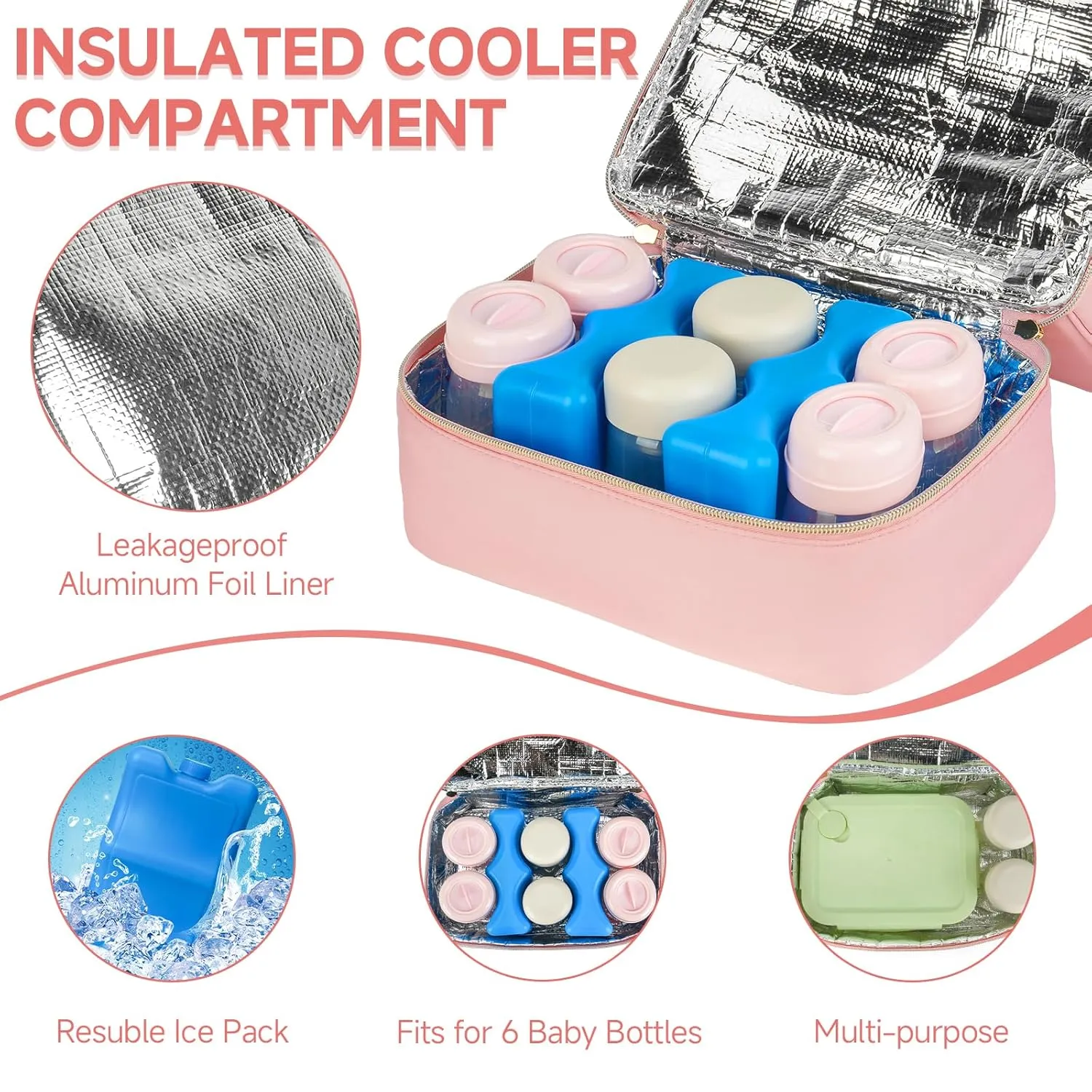 Wearable Breast Pump Bag with Cooler Compartment Fits for Willow/Elvie/Momcozy M5/S12 Pro/Medela, Breast Milk Travel Tote Bag with Ice Pack & Waterproof Mat,Pink
