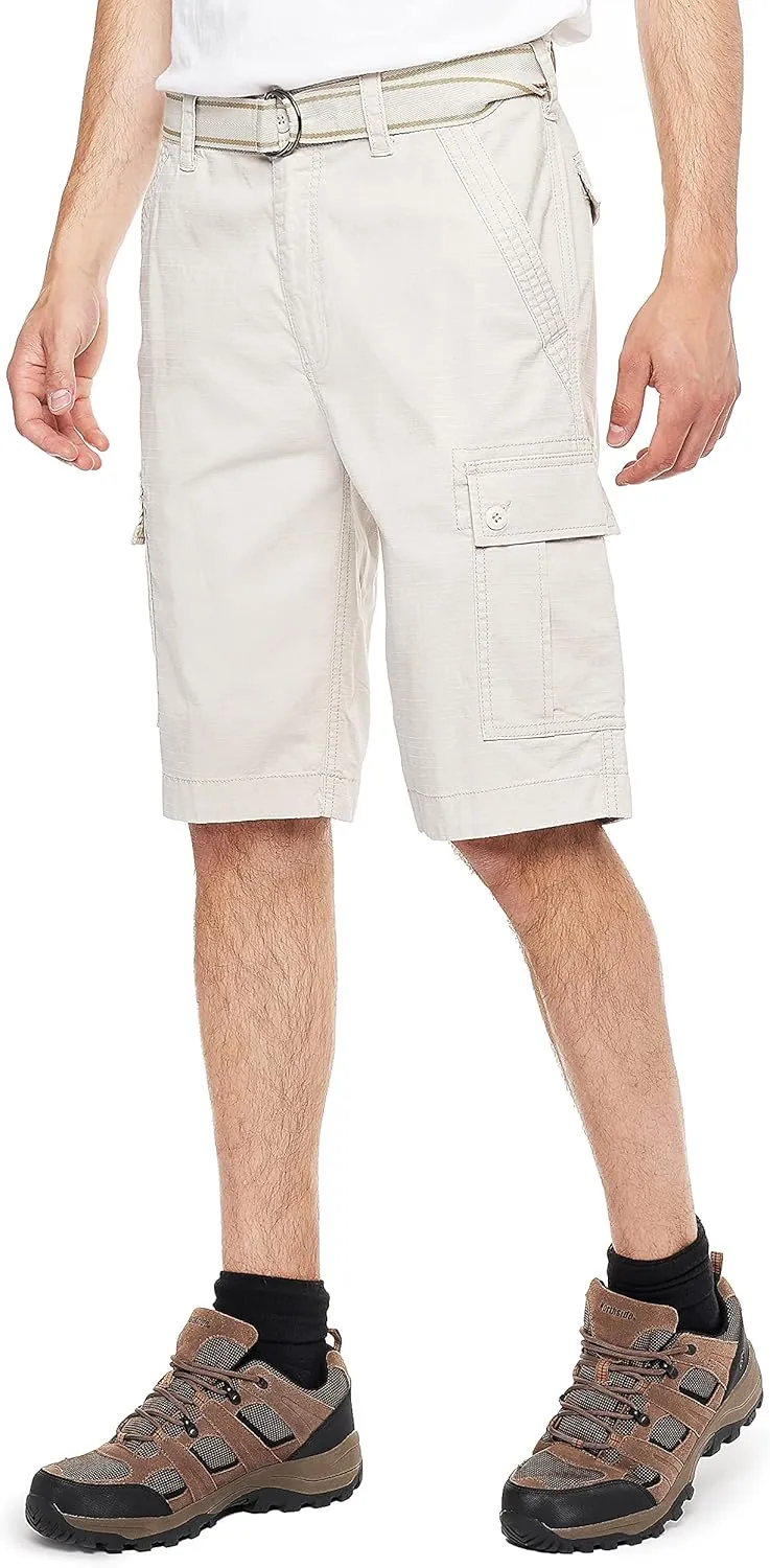Wearfirst Men's Stretchy Belted Cargo Shorts with Mesh Pocket Lining