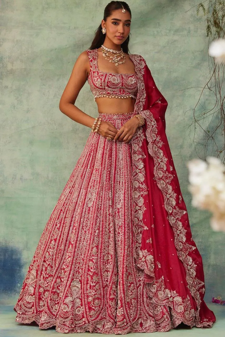 Wedding Wear Red Silk Heavy Embroidered Lehenga Choli