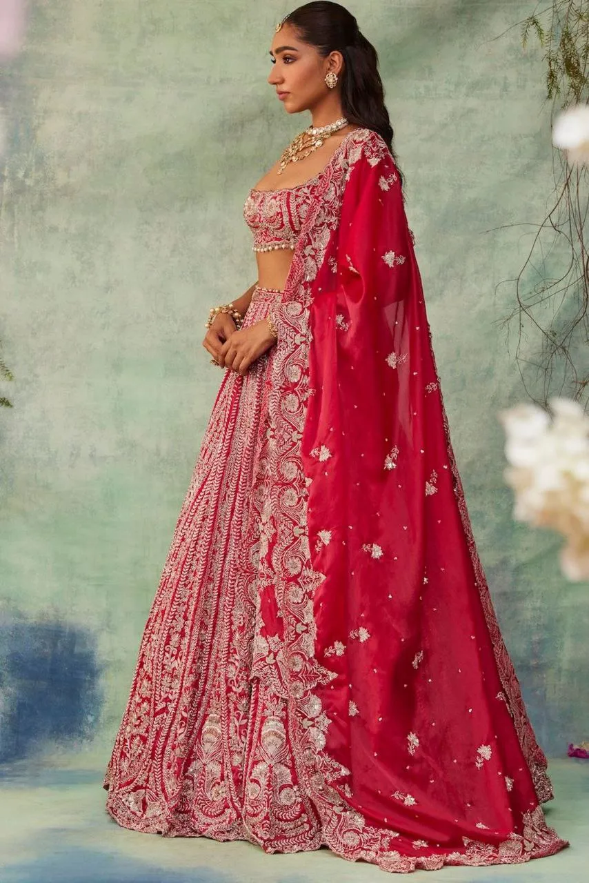 Wedding Wear Red Silk Heavy Embroidered Lehenga Choli