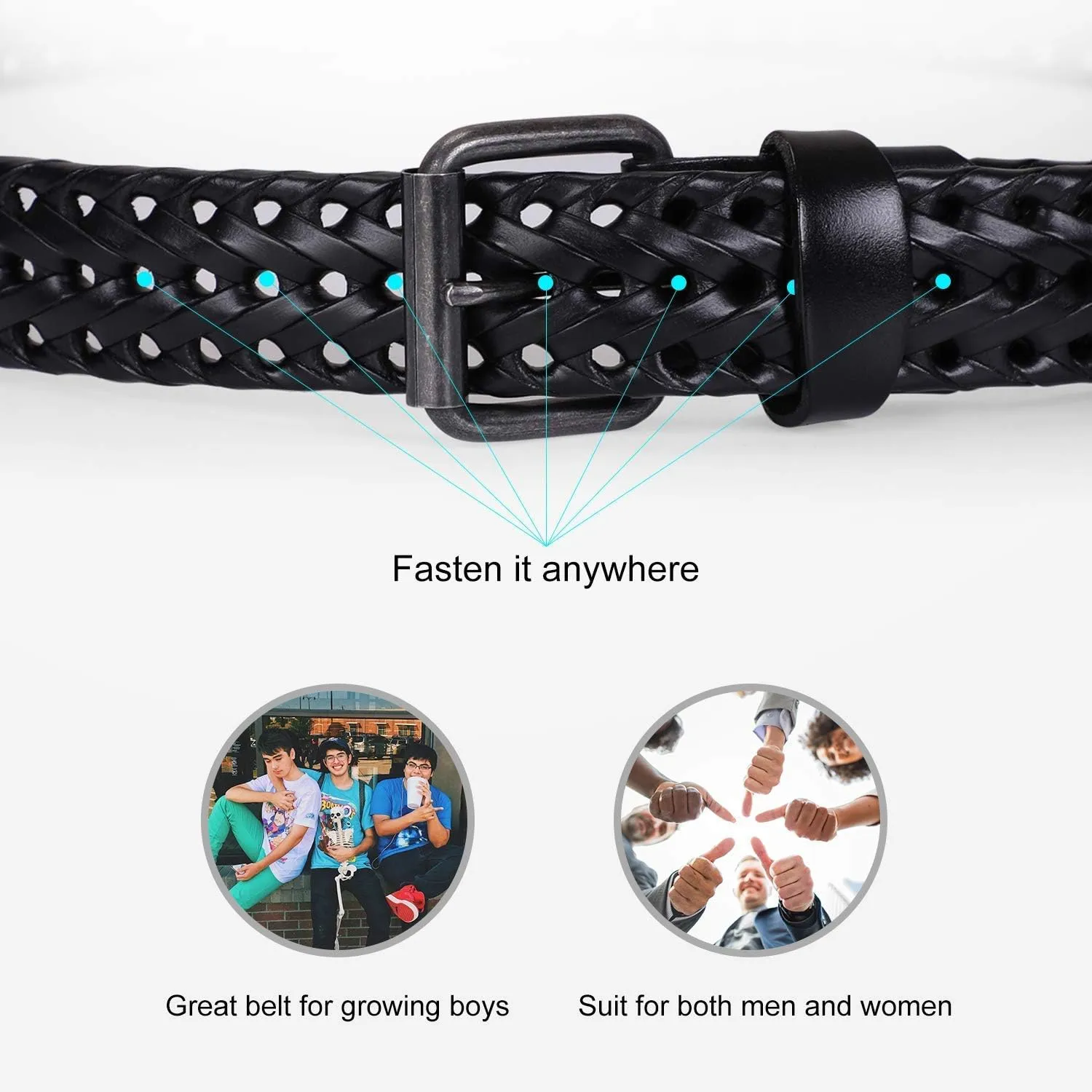 WERFORU Men’s Leather Braided Belt, Cowhide Leather Woven Belt for Jeans 1.3 Inch Wide with Prong Buckle