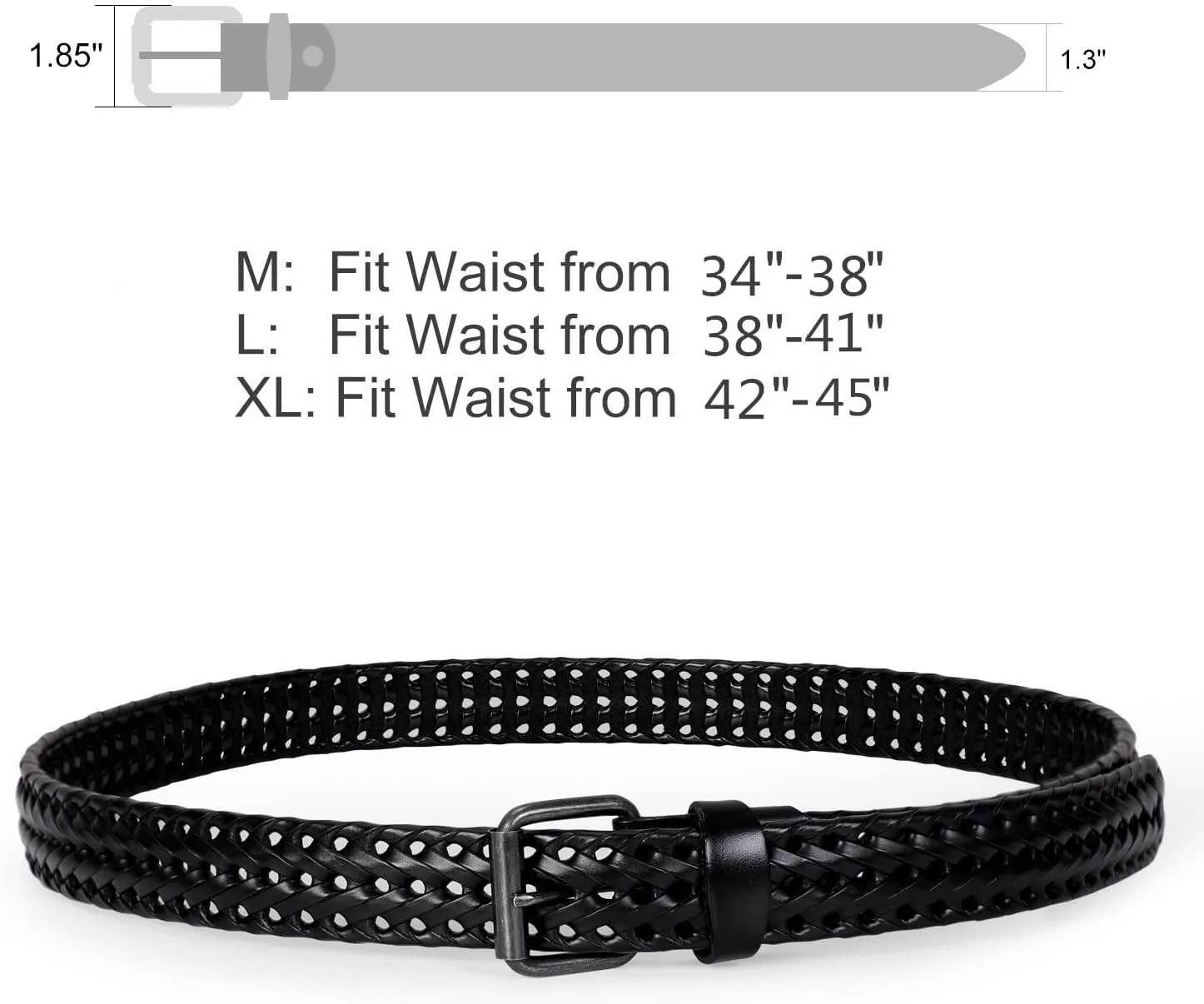 WERFORU Men’s Leather Braided Belt, Cowhide Leather Woven Belt for Jeans 1.3 Inch Wide with Prong Buckle