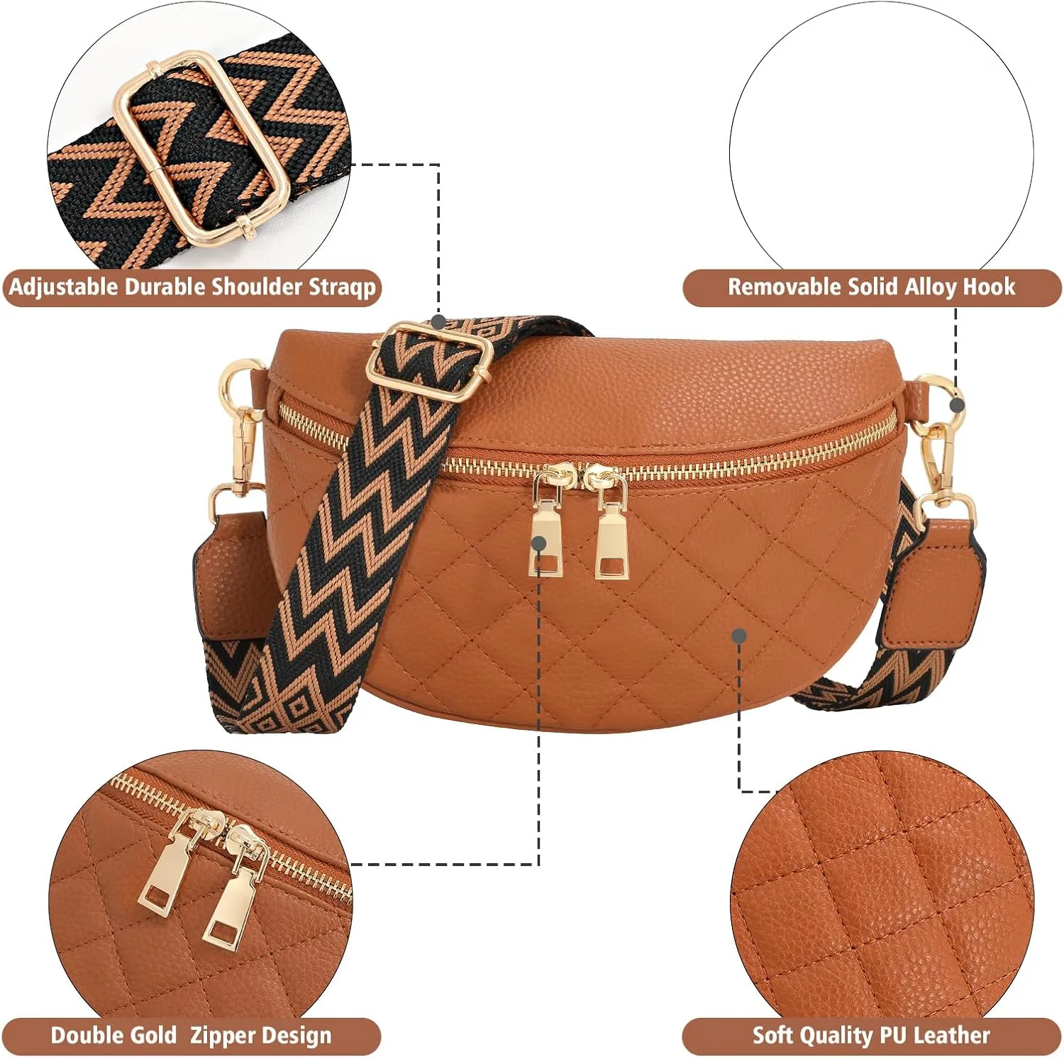 WERFORU Small Crossbody Sling Bag for Women Fanny Packs Faux Leather Chest Bag for Travel…