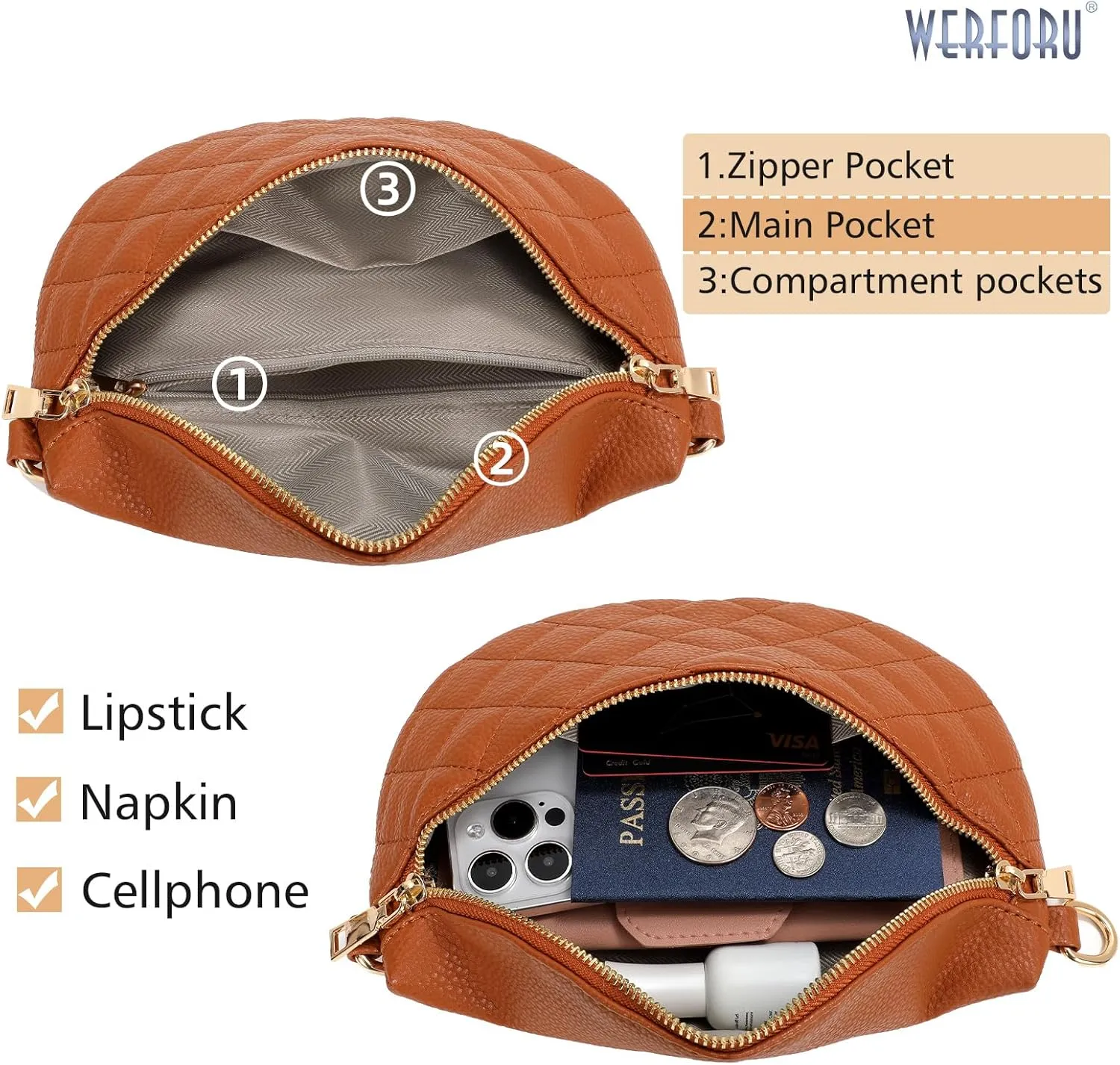 WERFORU Small Crossbody Sling Bag for Women Fanny Packs Faux Leather Chest Bag for Travel…