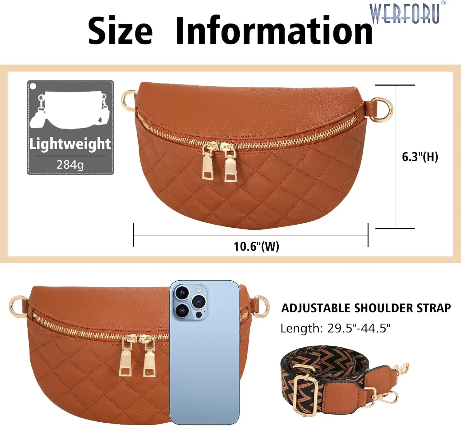 WERFORU Small Crossbody Sling Bag for Women Fanny Packs Faux Leather Chest Bag for Travel…