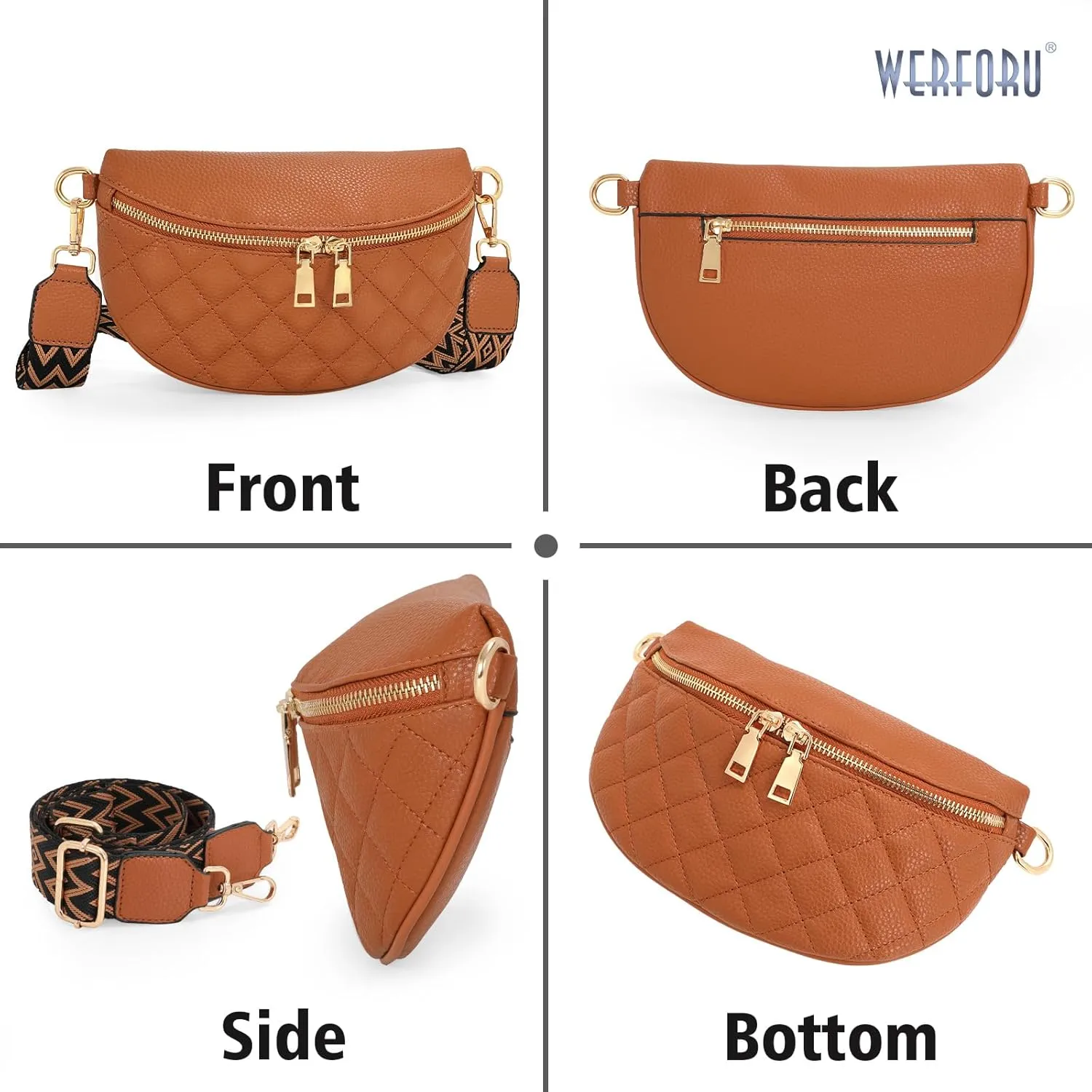 WERFORU Small Crossbody Sling Bag for Women Fanny Packs Faux Leather Chest Bag for Travel…