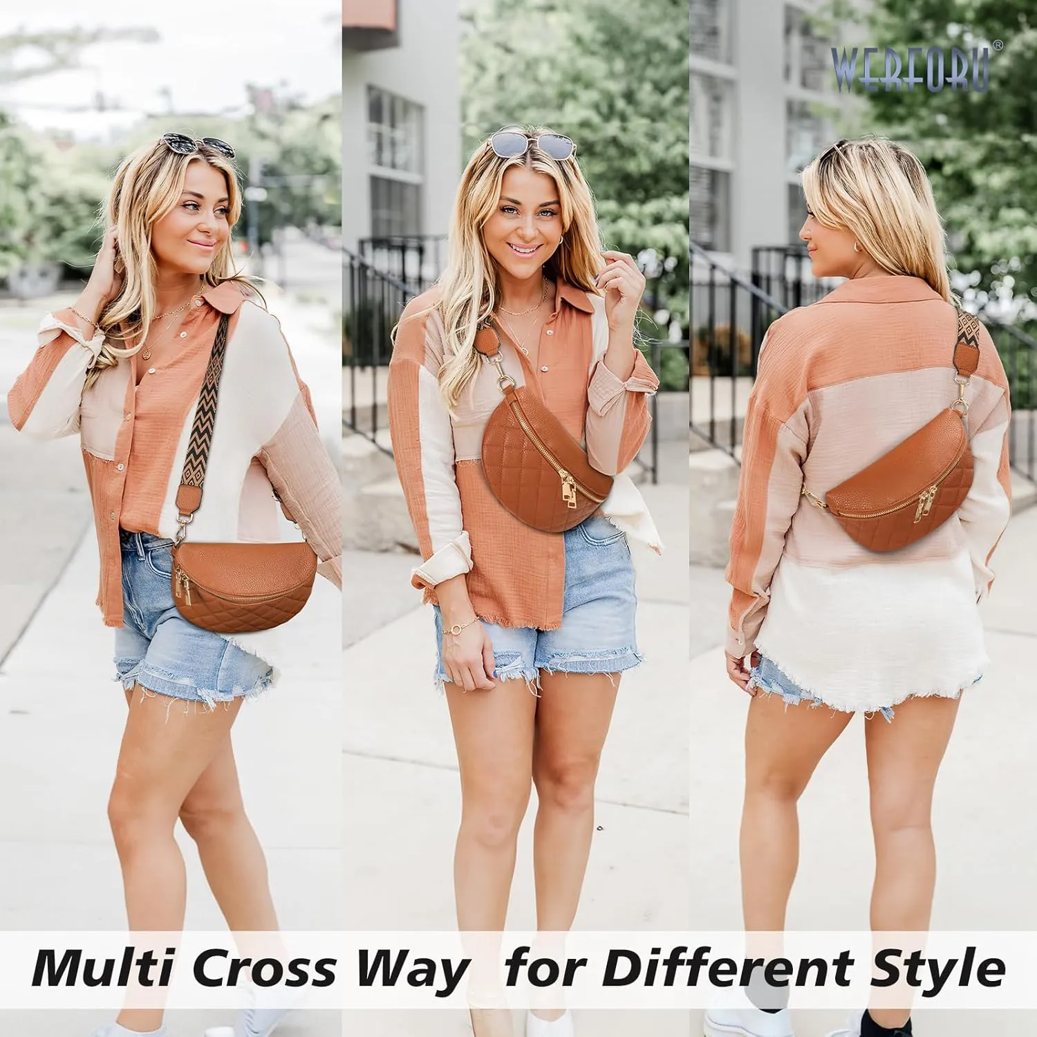 WERFORU Small Crossbody Sling Bag for Women Fanny Packs Faux Leather Chest Bag for Travel…