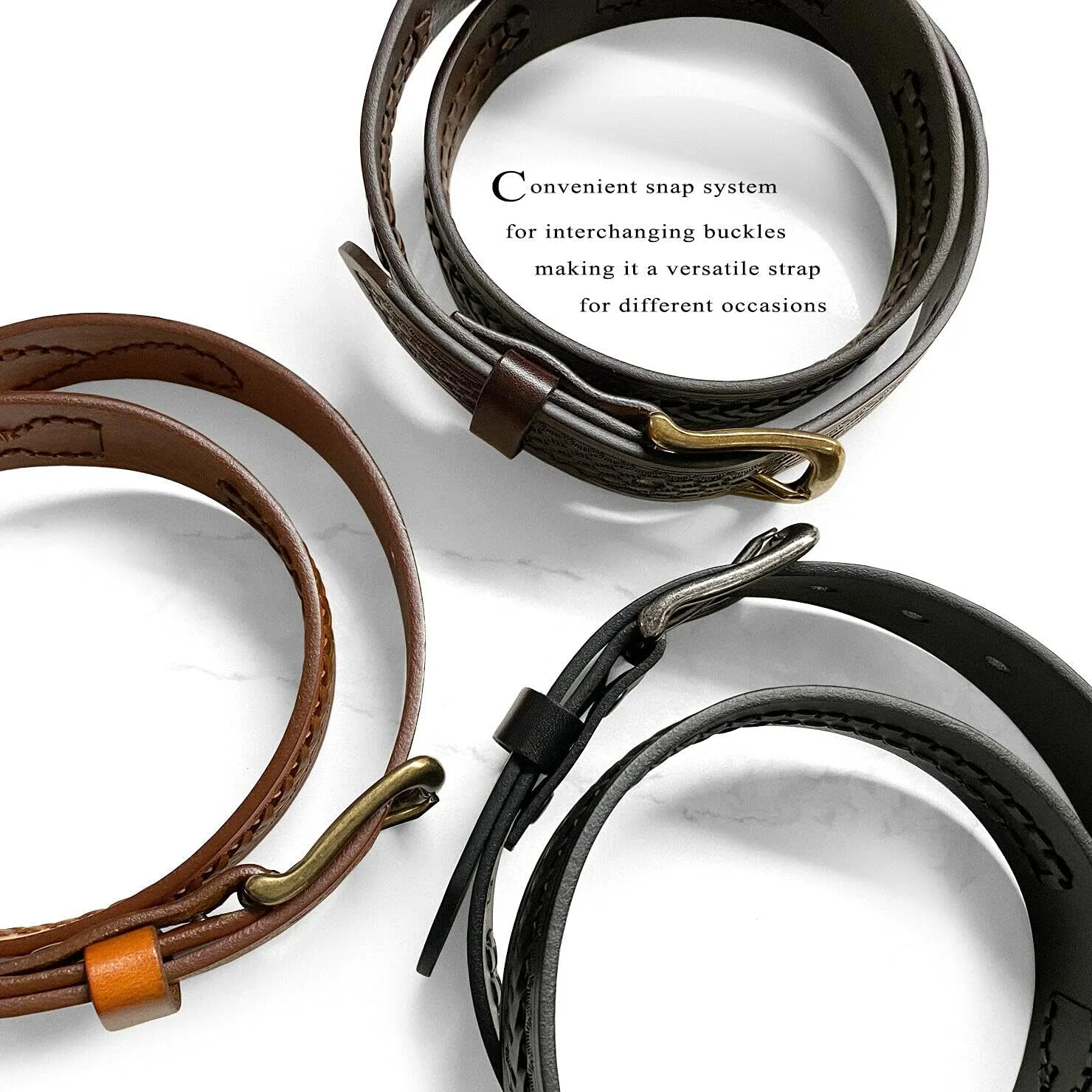 Western Hand-Braided Belt Genuine Full Grain Leather Casual Jean Belt 1-1/2"(38mm) Wide, Assembled in the U.S