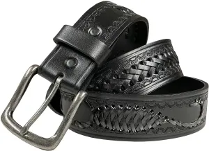 Western Hand-Braided Belt Genuine Full Grain Leather Casual Jean Belt 1-1/2"(38mm) Wide, Assembled in the U.S