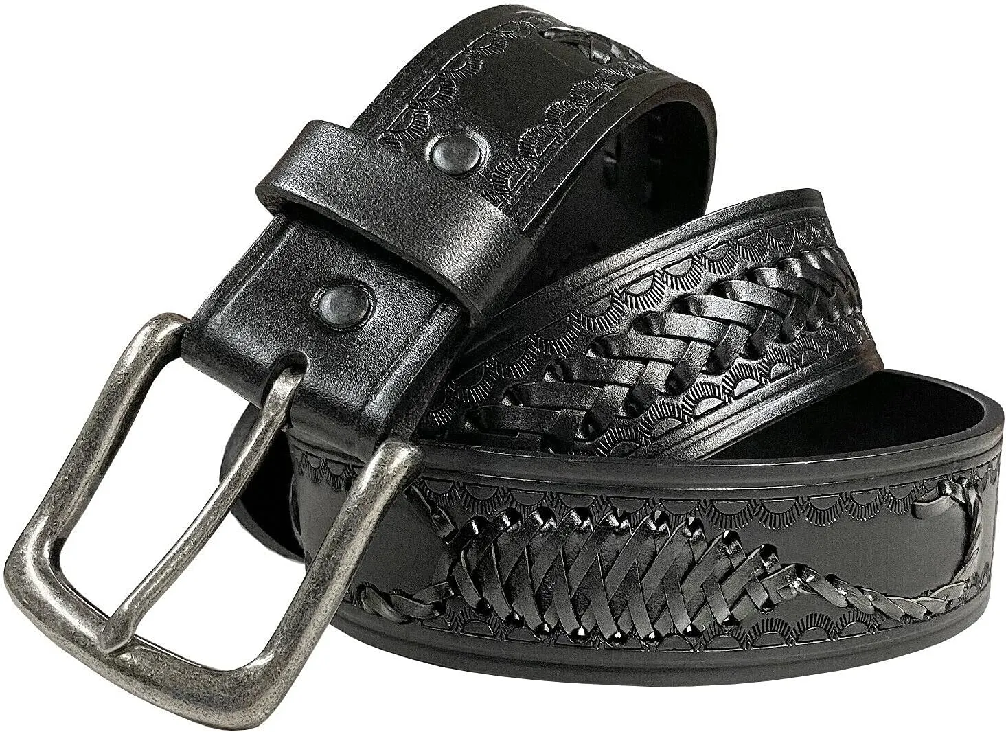 Western Hand-Braided Belt Genuine Full Grain Leather Casual Jean Belt 1-1/2"(38mm) Wide, Assembled in the U.S