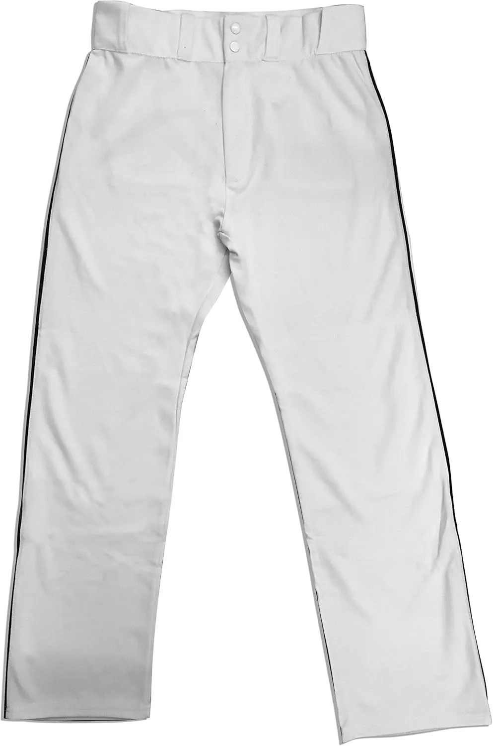 WHITE BASEBALL/SOFTBALL HEAVYWEIGHT BELT LOOP PANTS W/BLK PIPING (ADULT SM)