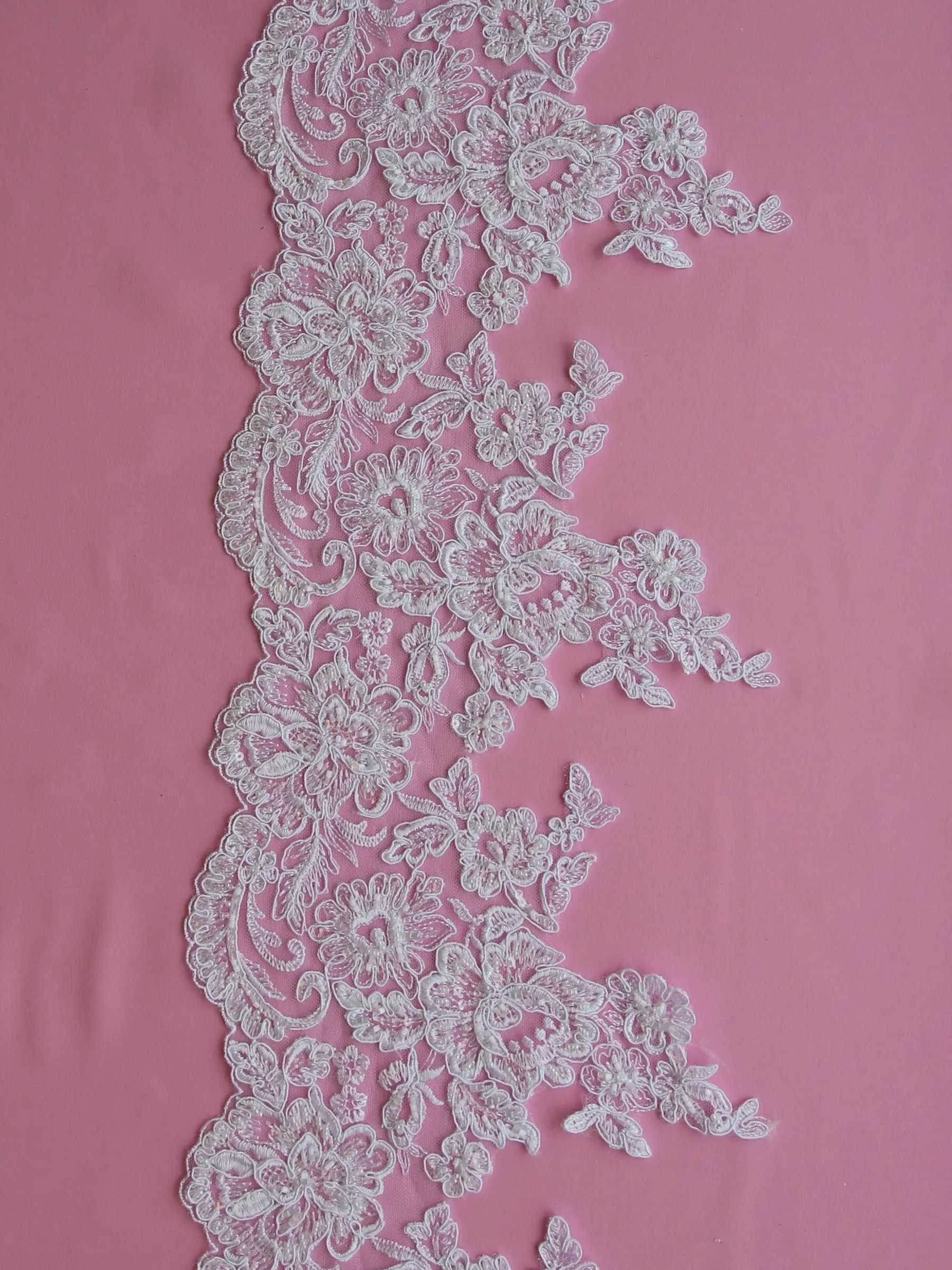 White Beaded & Corded Lace Trim - Victoria