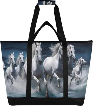 White Horse Reusable Insulated Lunchbox Cooler Bag, Leakproof Kitchen Grocery Bag Collapsible Portable Cooler Tote Bag for Picnic, Camping, Office, Travel