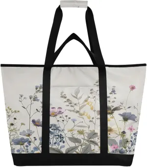 Wildflowers Reusable Insulated Lunchbox Cooler Bag, Leakproof Kitchen Grocery Bag Collapsible Portable Cooler Tote Bag for Picnic, Camping, Office, Travel