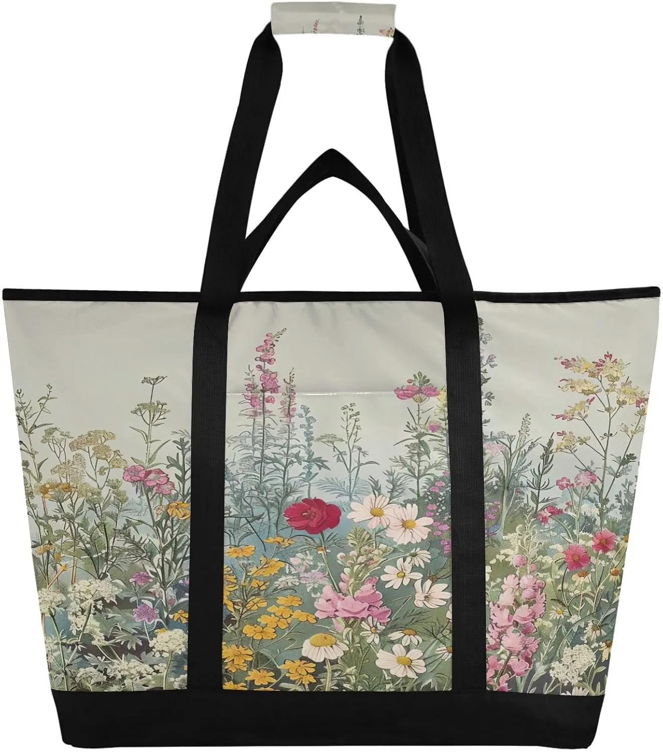 Wildflowers Reusable Insulated Lunchbox Cooler Bag, Leakproof Kitchen Grocery Bag Collapsible Portable Cooler Tote Bag for Picnic, Camping, Office, Travel