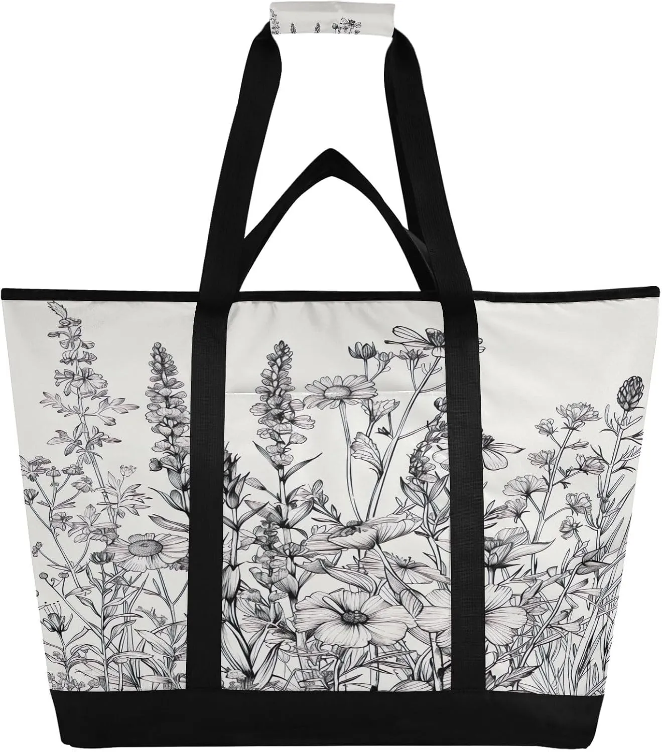 Wildflowers Reusable Insulated Lunchbox Cooler Bag, Leakproof Kitchen Grocery Bag Collapsible Portable Cooler Tote Bag for Picnic, Camping, Office, Travel