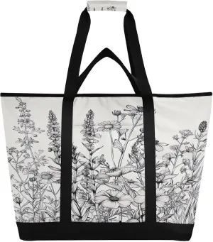 Wildflowers Reusable Insulated Lunchbox Cooler Bag, Leakproof Kitchen Grocery Bag Collapsible Portable Cooler Tote Bag for Picnic, Camping, Office, Travel