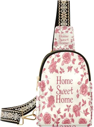 William Morris Style Home Sweet Home Rose Red small fanny packs leather sling bag for men for day pack