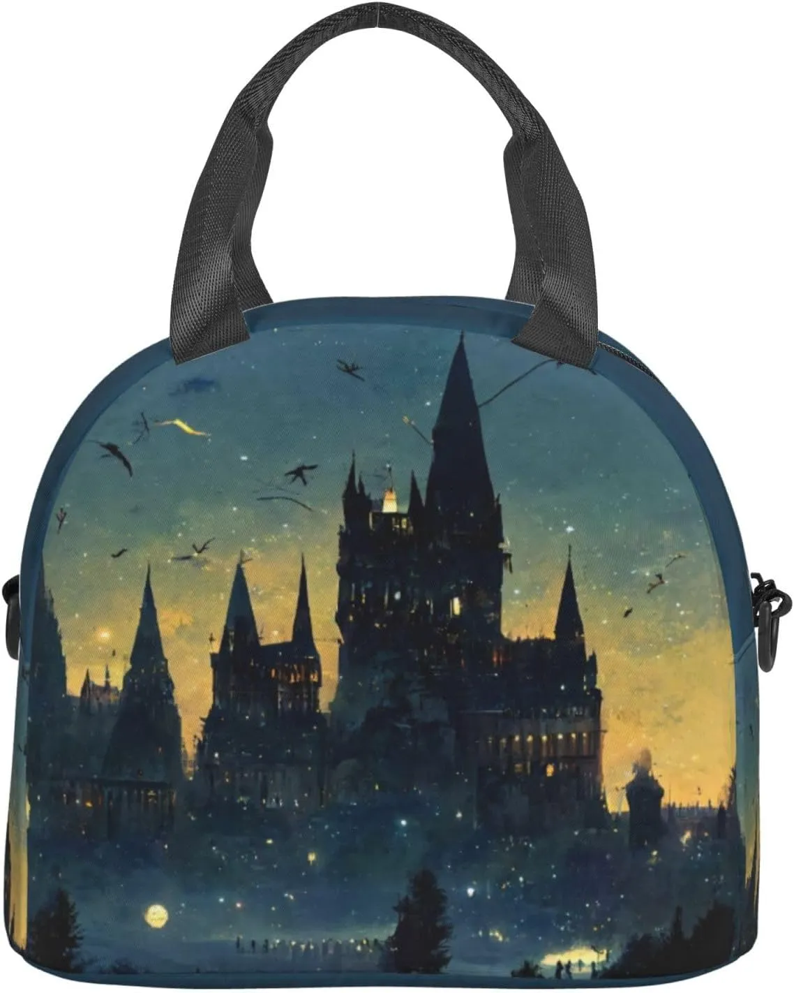 Wizard Castle Halloween Lunch Bag For Women Men Insulated Zippered Lunch Box Tote Bag For Work Picnic Beach Water-Resistant Fabric With Exterior Pockets