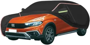 WOLWES Car Cover are Suitable for Fiat Tipo Cross All-Weather Windproof, Snowproof, Rainproof, UV-Protected and Breathable All-Season Universal with Side Door Zip Oxford Cloth Car Cover (Color : Blac