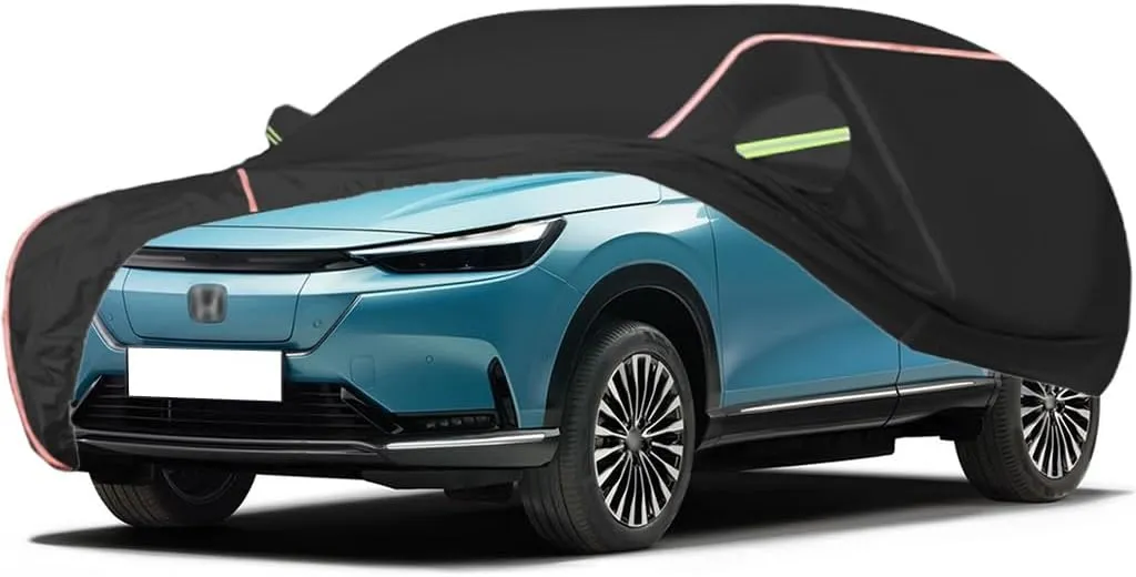 WOLWES Car Cover are Suitable for Honda e:Ny1 All-Weather Windproof, Snowproof, Rainproof, UV-Protected and Breathable All-Season Universal with Side Door Zip Oxford Cloth Car Cover (Color : Black)