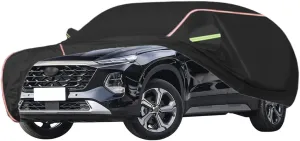 WOLWES Car Cover are Suitable for Hyundai Santa Fe All-Weather Windproof, Snowproof, Rainproof, UV-Protected and Breathable All-Season Universal with Side Door Zip Oxford Cloth Car Cover (Color : Bla