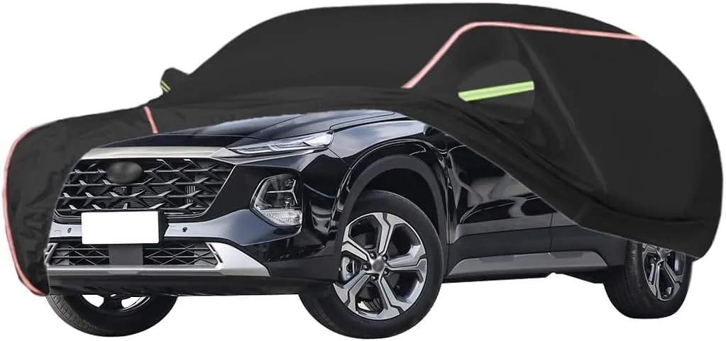 WOLWES Car Cover are Suitable for Hyundai Santa Fe All-Weather Windproof, Snowproof, Rainproof, UV-Protected and Breathable All-Season Universal with Side Door Zip Oxford Cloth Car Cover (Color : Bla