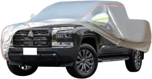 WOLWES Car Cover are Suitable for Mitsubishi L200 All-Weather Windproof, Snowproof, Rainproof, UV-Protected and Breathable All-Season Universal with Side Door Zip Oxford Cloth Car Cover (Color : Whit