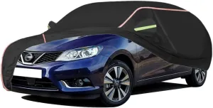 WOLWES Car Cover are Suitable for Nissan Pulsar All-Weather Windproof, Snowproof, Rainproof, UV-Protected and Breathable All-Season Universal with Side Door Zip Oxford Cloth Car Cover (Color : Black