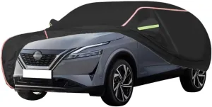 WOLWES Car Cover are Suitable for Nissan Qashqai All-Weather Windproof, Snowproof, Rainproof, UV-Protected and Breathable All-Season Universal with Side Door Zip Oxford Cloth Car Cover (Color : Black