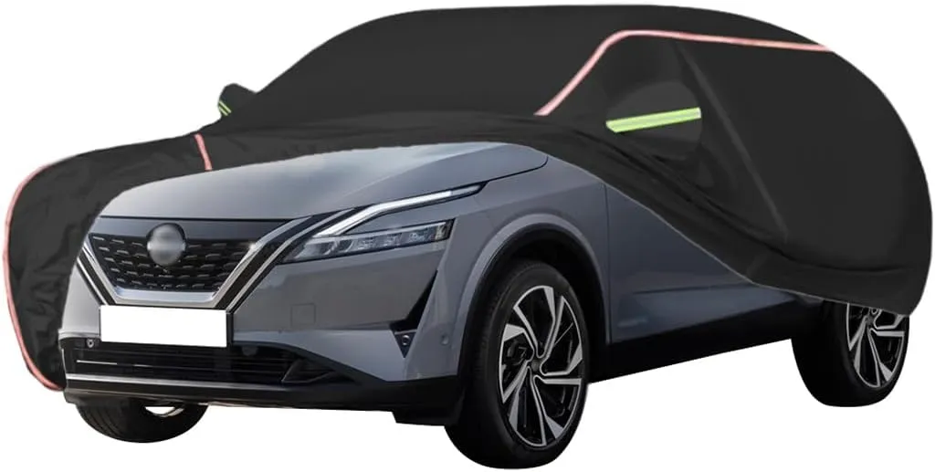 WOLWES Car Cover are Suitable for Nissan Qashqai All-Weather Windproof, Snowproof, Rainproof, UV-Protected and Breathable All-Season Universal with Side Door Zip Oxford Cloth Car Cover (Color : Black