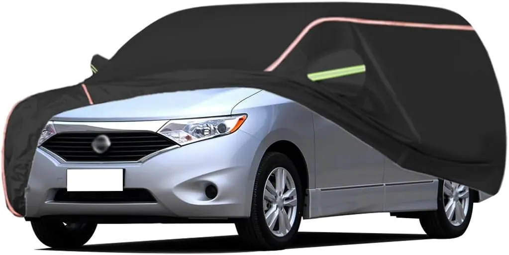 WOLWES Car Cover are Suitable for Nissan Quest All-Weather Windproof, Snowproof, Rainproof, UV-Protected and Breathable All-Season Universal with Side Door Zip Oxford Cloth Car Cover (Color : Black)