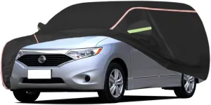 WOLWES Car Cover are Suitable for Nissan Quest All-Weather Windproof, Snowproof, Rainproof, UV-Protected and Breathable All-Season Universal with Side Door Zip Oxford Cloth Car Cover (Color : Black)