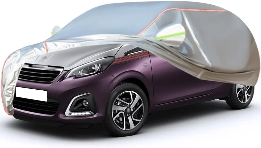 WOLWES Car Cover Are Suitable For Peugeot 108 Collection/Active/PureTech/Allure/VTI All-weather Windproof, Snowproof, Rainproof, UV-protected And Breathable All-season Universal With Side Door Zip Oxf